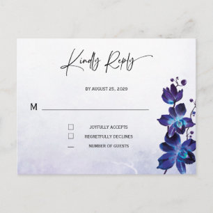 Blauwe Orchidee Huwelijk RSVP Kaart Minimalistisch
