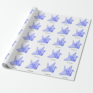 Blauwe origamikraan cadeaupapier