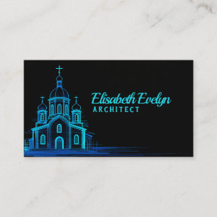 Blauwe Orthodoxe Kerk Schets op Zwarte Achtergrond Visitekaartje
