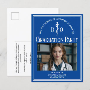 Blauwe Osteopathische Medische Afstudeerfeest Uitnodiging Briefkaart
