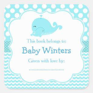 Blauwe Ouder & Kindwalvis Bookplate Vierkante Sticker
