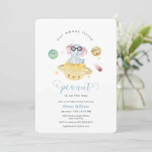 Blauwe Outer Space Olifant Baby Shower  Kaart