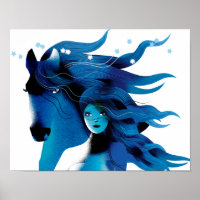 Blauwe paarden en een meisje Poster