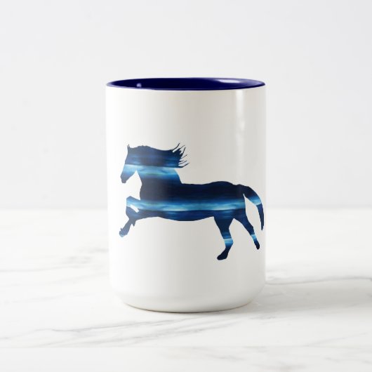 Blauwe paarden tweekleurige koffiemok (Center)