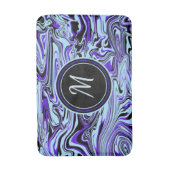 Blauwe Paarse Abstracte Waterverf Modern Monogram Badmat (Voorkant Verticaal)
