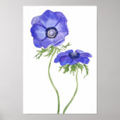 blauwe paarse anemonbloemen waterverf poster (Voorkant)