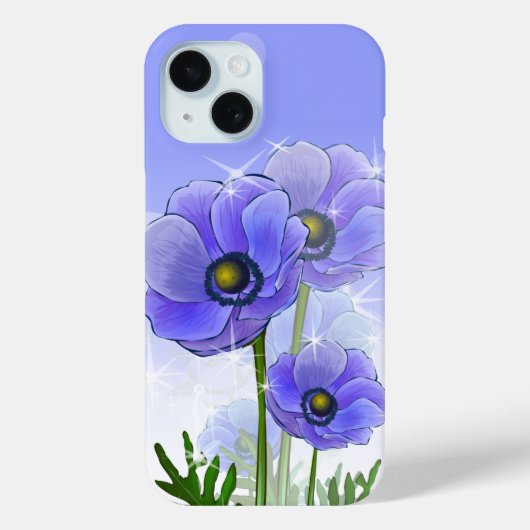 Blauwe Paarse anemoon bloemen Case-Mate iPhone Case (Achterkant)