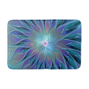 Blauwe Paarse bloem Abstracte fractale kunst Badmat
