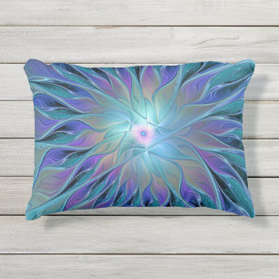 Blauwe Paarse bloem Abstracte fractale kunst Buitenkussen
