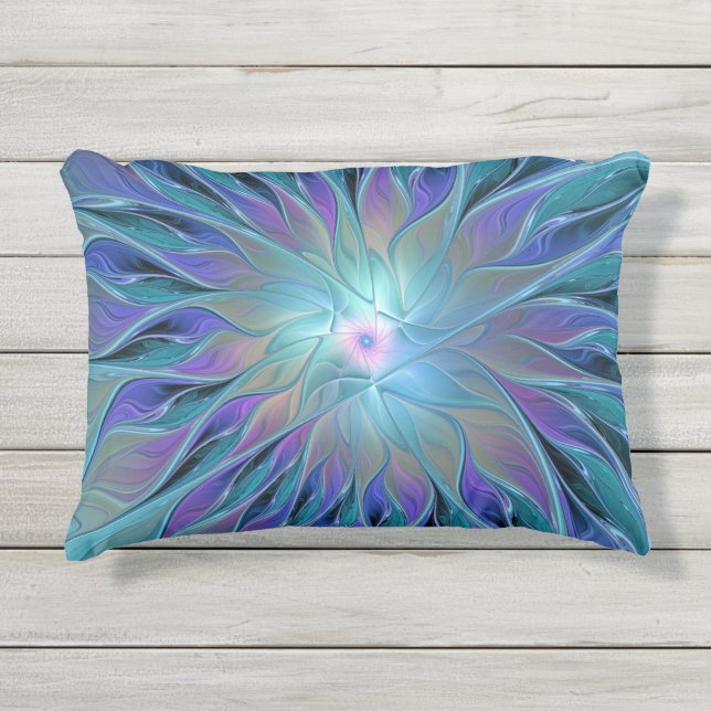 Blauwe Paarse bloem Abstracte fractale kunst Buitenkussen (Voorkant)