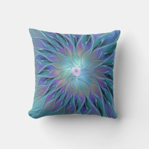 Blauwe Paarse bloem Abstracte fractale kunst Buitenkussen