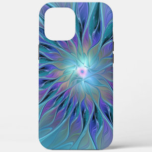Blauwe Paarse bloem Abstracte fractale kunst iPhone 12 Pro Max Hoesje
