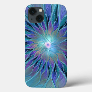 Blauwe Paarse bloem Abstracte fractale kunst iPhone 13 Hoesje