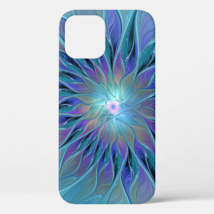 Blauwe Paarse bloem Abstracte fractale kunst iPhone 12 Hoesje