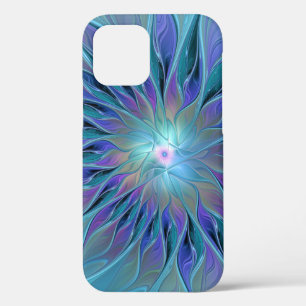 Blauwe Paarse bloem Abstracte fractale kunst iPhone 12 Hoesje