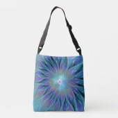 Blauwe Paarse bloem Abstracte fractale kunst Crossbody Tas (Achterkant)