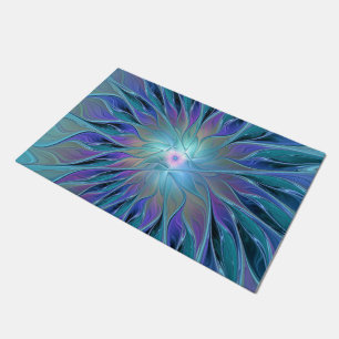 Blauwe Paarse bloem Abstracte fractale kunst Deurmat