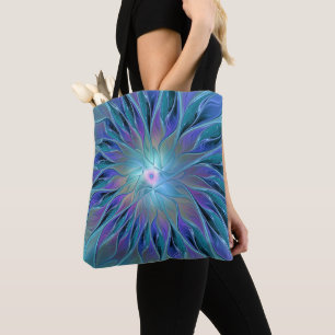Blauwe Paarse bloem Abstracte fractale kunst Draagtas