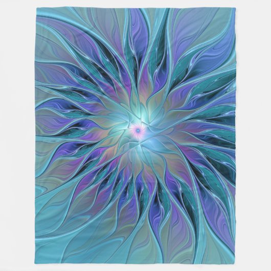 Blauwe Paarse bloem Abstracte fractale kunst Fleece Deken (Voorkant)