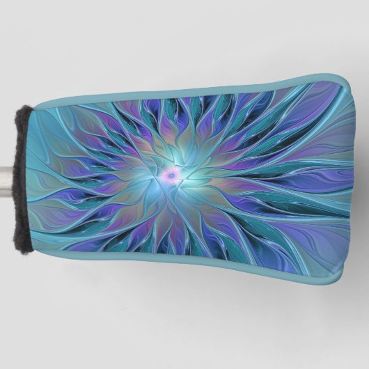 Blauwe Paarse bloem Abstracte fractale kunst Golfheadcover (Voorkant)