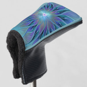 Blauwe Paarse bloem Abstracte fractale kunst Golfheadcover
