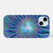 Blauwe Paarse bloem Abstracte fractale kunst iPhone 15 Hoesje (Achterkant horizontaal)