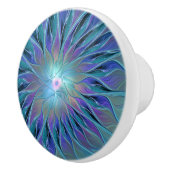 Blauwe Paarse bloem Abstracte fractale kunst Keramische Knop (Rechts)