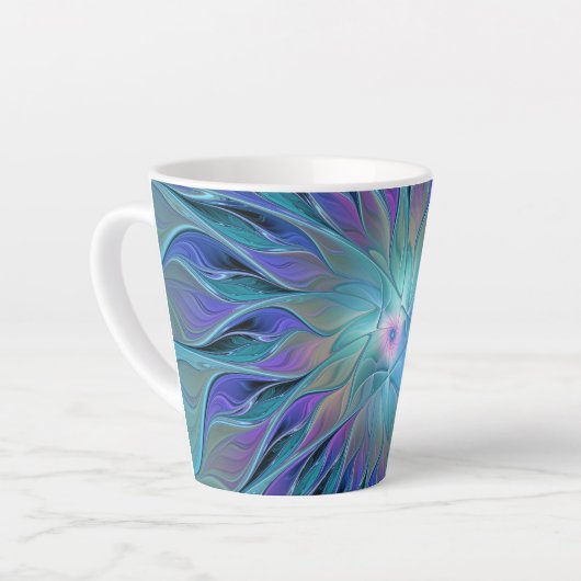 Blauwe Paarse bloem Abstracte fractale kunst Latte Mok (Linkerhoek)