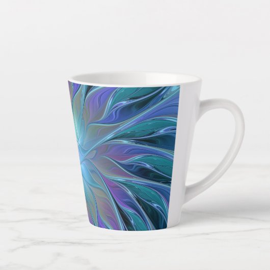 Blauwe Paarse bloem Abstracte fractale kunst Latte Mok (Rechts)