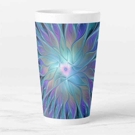 Blauwe Paarse bloem Abstracte fractale kunst Latte Mok (Voorkant)