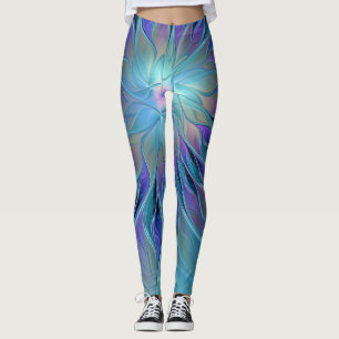 Blauwe Paarse bloem Abstracte fractale kunst Leggings