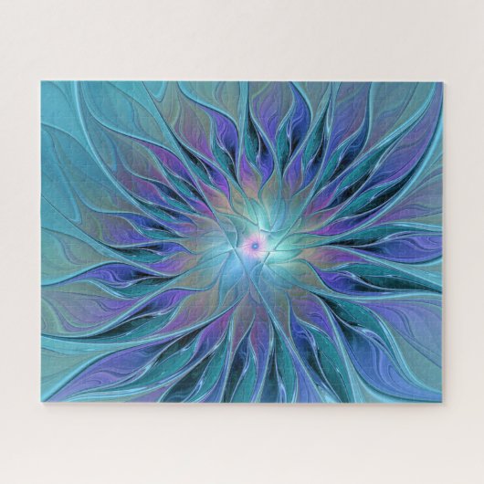 Blauwe Paarse bloem Abstracte fractale kunst Legpuzzel (Horizontaal)