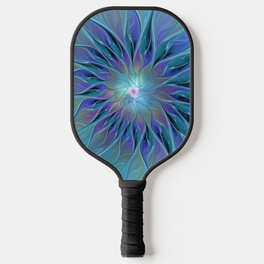 Blauwe Paarse bloem Abstracte fractale kunst Pickleball Paddle (Voorkant)
