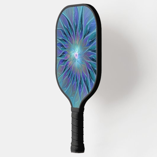Blauwe Paarse bloem Abstracte fractale kunst Pickleball Paddle (Links)