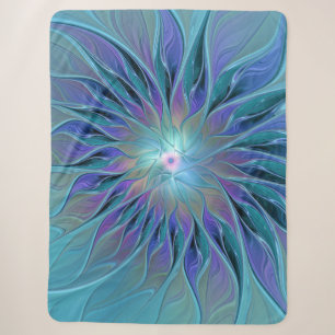 Blauwe Paarse bloem Abstracte fractale kunst Sherpa Deken