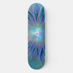 Blauwe Paarse bloem Abstracte fractale kunst Skateboard