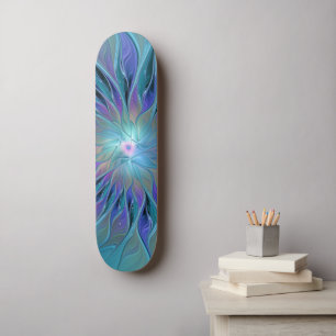 Blauwe Paarse bloem Abstracte fractale kunst Skateboard