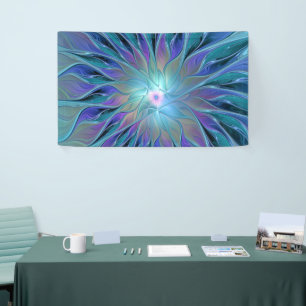 Blauwe Paarse bloem Abstracte fractale kunst Spandoek
