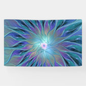 Blauwe Paarse bloem Abstracte fractale kunst Spandoek (Horizontaal)