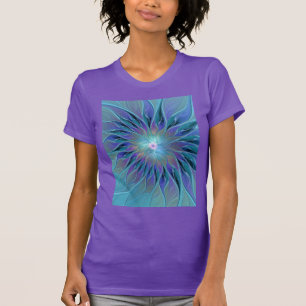 Blauwe Paarse bloem Abstracte fractale kunst T-shirt
