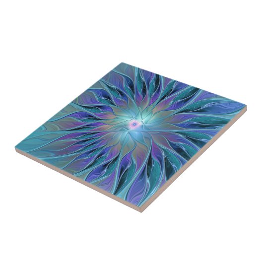 Blauwe Paarse bloem Abstracte fractale kunst Tegeltje (Zijkant)
