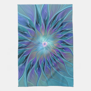 Blauwe Paarse bloem Abstracte fractale kunst Theedoek