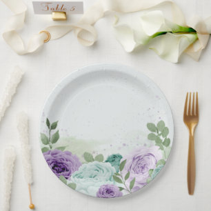 blauwe paarse bloemen groen botanisch papieren bordje