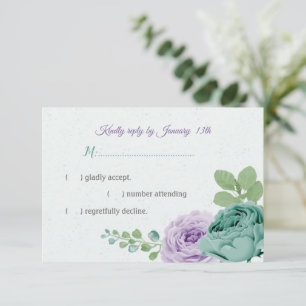 blauwe paarse bloemen groen botanisch RSVP kaartje
