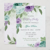 blauwe paarse bloemen groene bladeren verjaardag kaart (Voorkant / Achterkant)