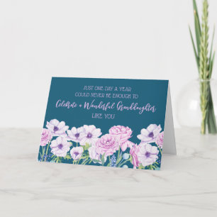 Blauwe paarse bloemen kleindochter verjaardag kaart