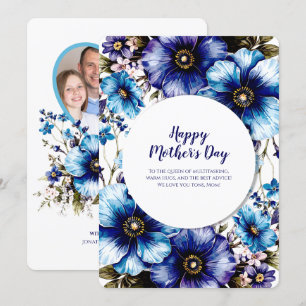 Blauwe Paarse Bloemen Moederdag Custom Photo Card Kaart