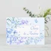 Blauwe paarse bloemenbloei elegante bruiloft kaart (Staand voorkant)