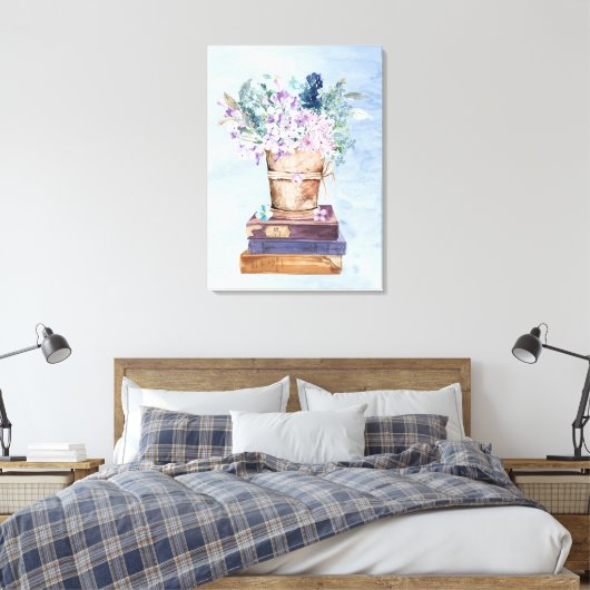 Blauwe Paarse Boeken en Bloemen Canvas Wall Art (Insitu (Slaapkamer))