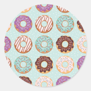 Blauwe, Paarse, Chocolade Glazuur Donuts Bakkerij  Ronde Sticker